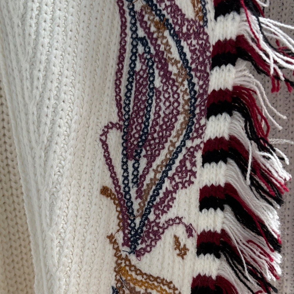 INC International Concepts Cream Knit Shawl-Collar Cardigan with Paisley Trim - Picture 3 of 5